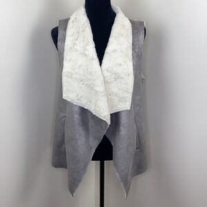 Marc New York Andrew Marc Gray Faux Suede & White Faux Fur Vest Womens Size M